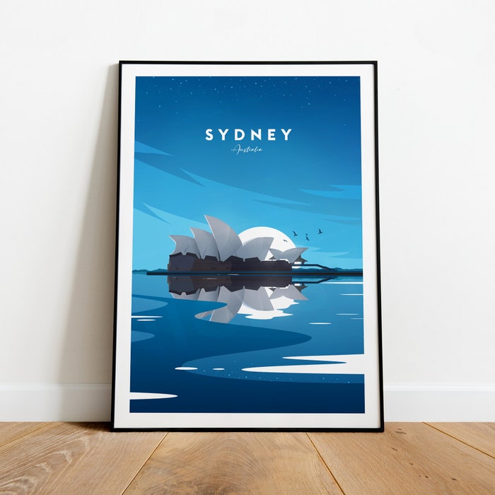 Sydney Night Traditional Travel Canvas Poster Print - Australia Sydney Print Sydney Poster Australia Print