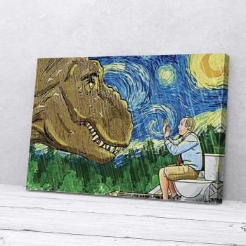 T-Rex With Man On Toilet Jurassic Park Dinosaur Canvas Poster Prints Wall Art Decor