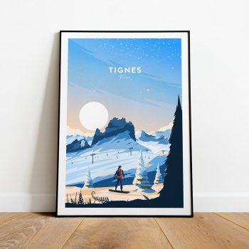 Tignes Traditional Travel Canvas Poster Print - France Tignes Poster Ski Poster Ski Resort Print Tignes Ski