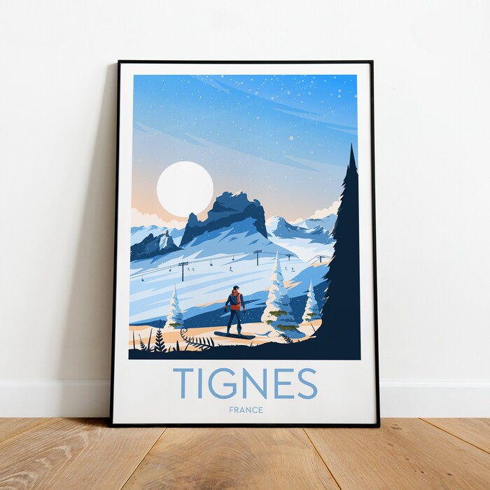 Tignes Travel Canvas Poster Print - France Tignes Poster Ski Poster Ski Resort Print Tignes Ski