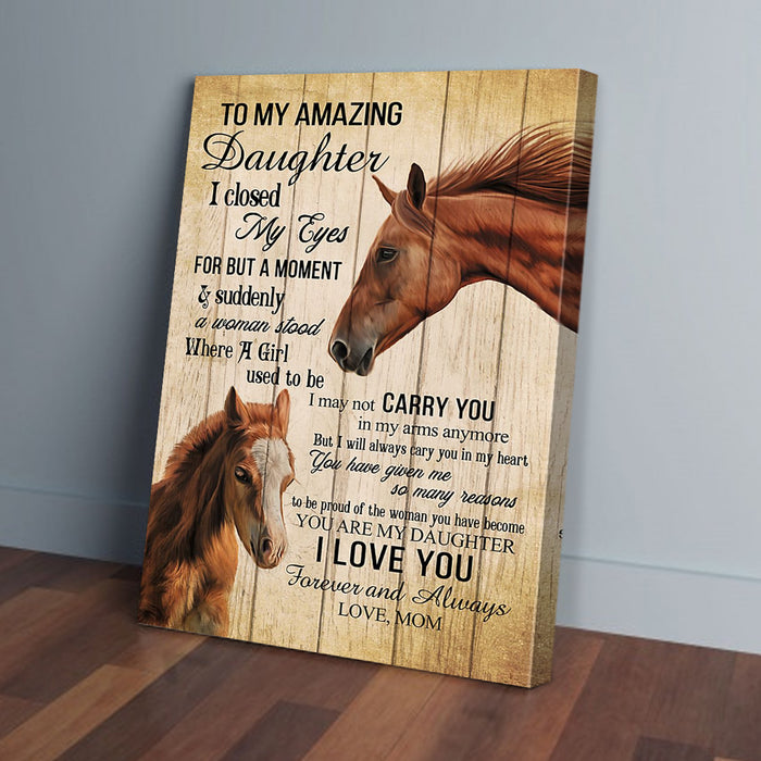 To My Daughter Mom Horse Canvas Poster Prints Wall Art Decor