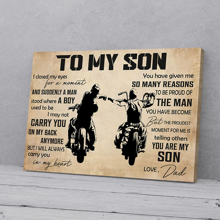 To My Son Dad Biker Canvas Poster Prints Wall Art Decor