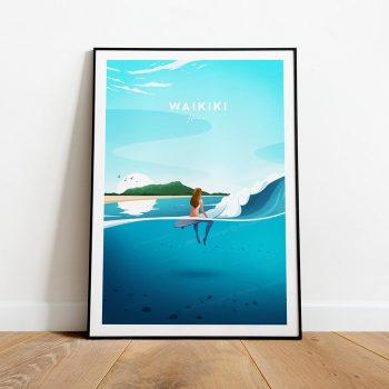 Waikiki Traditional Travel Canvas Poster Print - Hawaii