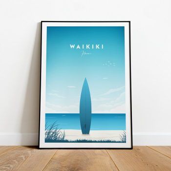 Waikiki Traditional Travel Canvas Poster Print - Hawaii Waikiki Print Waikiki Poster Hawaii Print Hawaii Poster