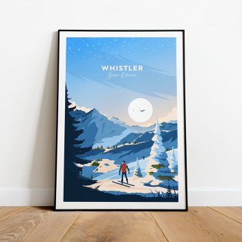 Whistler Traditional Travel Canvas Poster Print - British Columbia Whistler Poster Ski Poster Ski Resort Print Whistler Ski