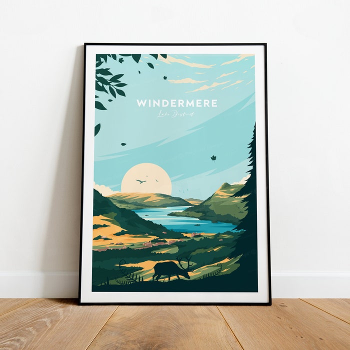 Windermere Traditional Travel Canvas Poster Print - Lake District Windermere Poster
