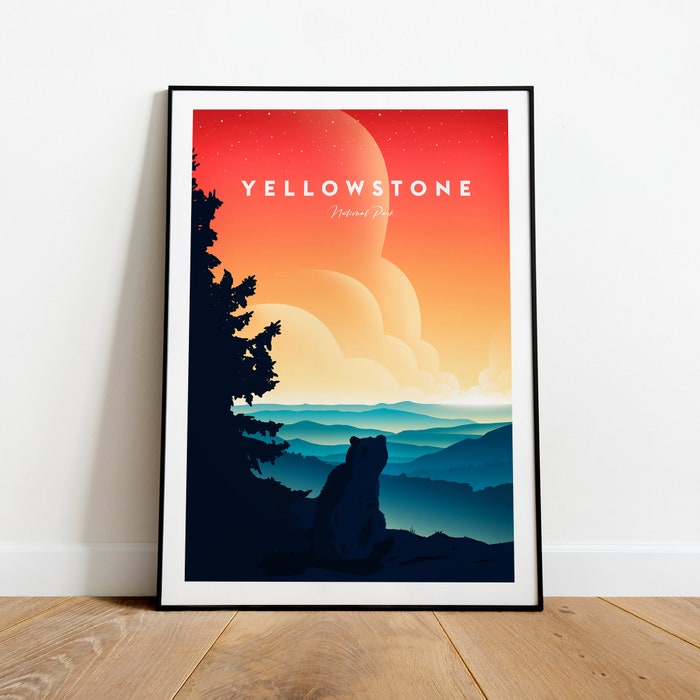 Yellowstone National Park Traditional Travel Canvas Poster Print Yellowstone Print Yellowstone Poster National Park Artwork
