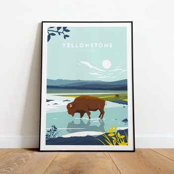 Yellowstone Traditional Travel Canvas Poster Print Usa National Park Yellowstone Print Birthday Artwork