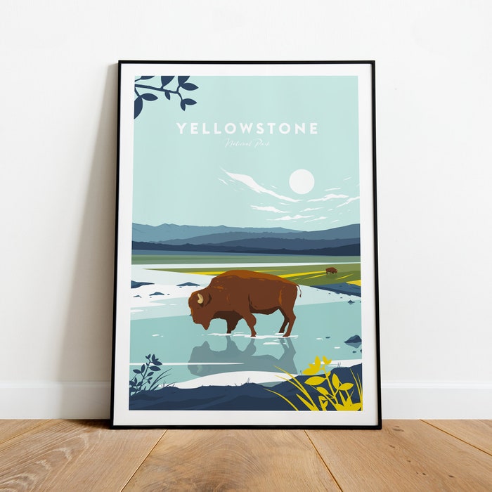 Yellowstone Traditional Travel Canvas Poster Print Usa National Park Yellowstone Print Birthday Artwork