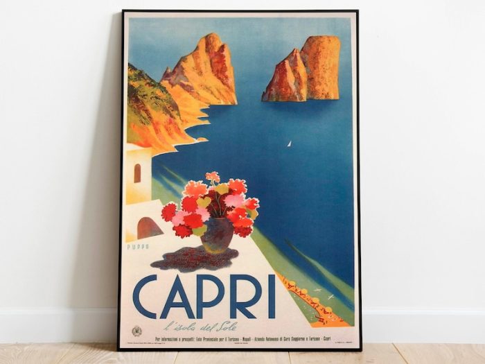 Capri Art Print Vintage Wall Art Print Italy Retro Wall Poster Canvas Print Hanger Framed