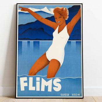 Flims Poster Vintage Framed Art Switzerland Vintage Travel Poster Canvas Print Wall Art Wall Prints Poster Art Wall Art Decor