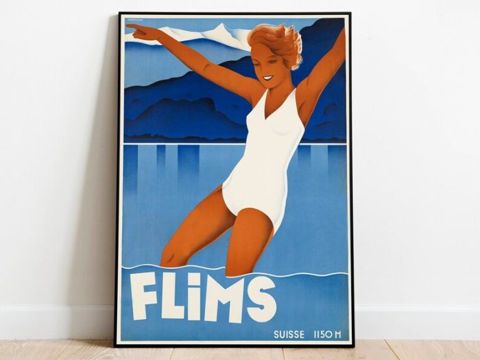 Flims Poster Vintage Framed Art Switzerland Vintage Travel Poster Canvas Print Wall Art Wall Prints Poster Art Wall Art Decor