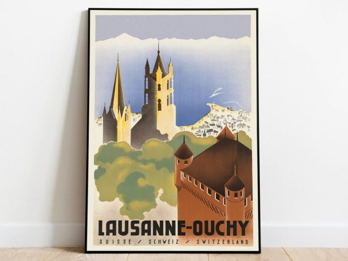 Lausanne Travel Poster Vintage Travel Print Switzerland Wall Art Print Canvas Print Wall Decor Hanger Framed Print