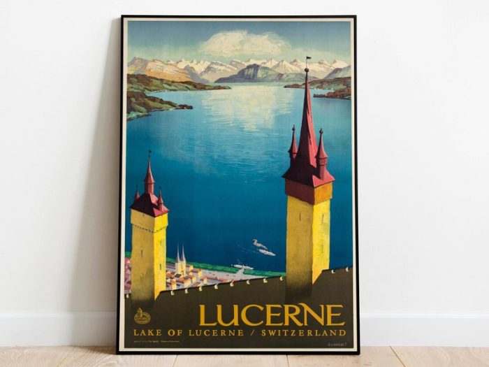 Lucerne Travel Poster Vintage Travel Print Switzerland Wall Art Print Canvas Print Wall Decor Hanger Framed Print