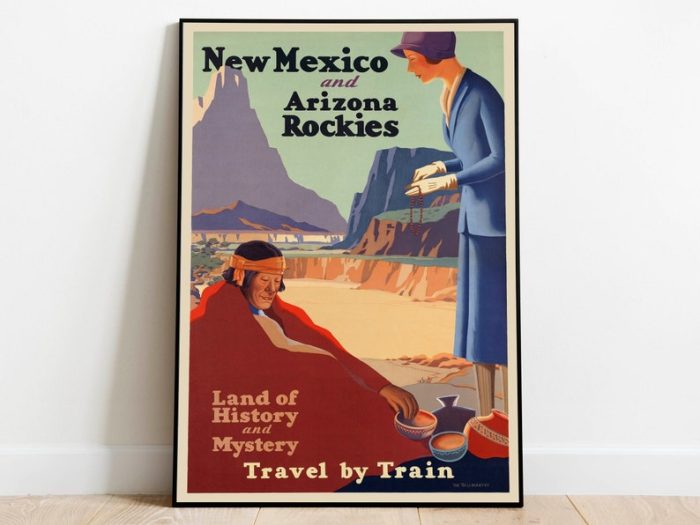 New Mexico Poster Vintage Framed Art Rocky Mountains Vintage Travel Poster Canvas Print Wall Art Wall Prints Poster Art Wall Art Decor