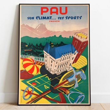 Pau Travel Poster Vintage Travel Print France Wall Art Print Canvas Print Wall Decor Hanger Framed Print