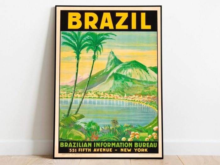 Rio De Janeiro Travel Poster Vintage Travel Print Brazil Wall Art Print Canvas Print Wall Decor Hanger Framed Print