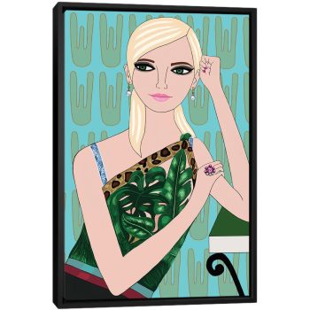 Blonde In Jungle Versace Top - Black Framed Canvas