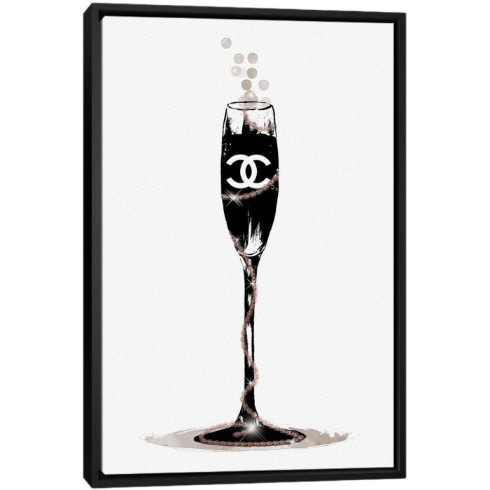 CC Champange Glass - Black Framed Canvas