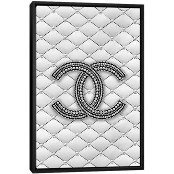 Chanel Pearl Logo - Black Framed Canvas