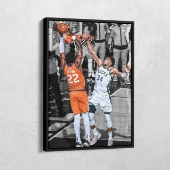 Giannis Antetokounmpo Poster Milwaukee Bucks Fan Gift Giannis Antetokounmpo clutch block in NBA Finals 2021 Basketball Canvas Wall Art