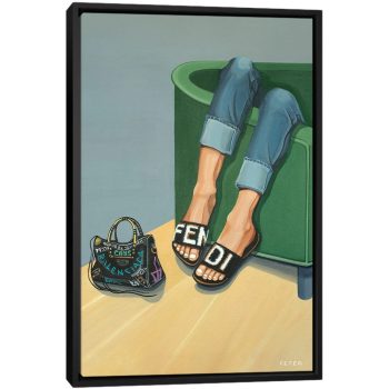 Girl Wearing Fendi Slides - Black Framed Canvas