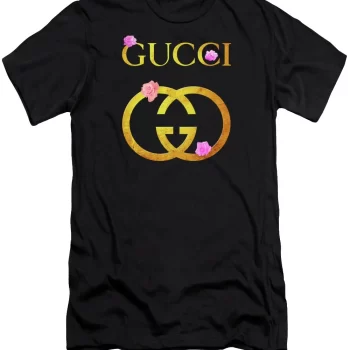 Gucci Golden Logo Pinky Flowers Black Luxury Brand Unisex T-Shirt Kid T-Shirt LTS015