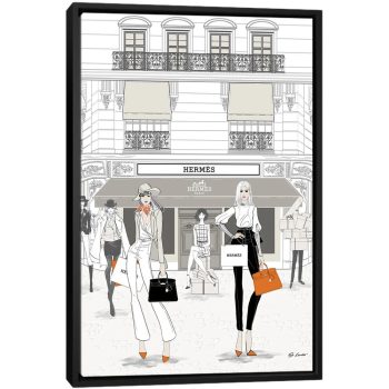 Hermes Store Front - Black Framed Canvas