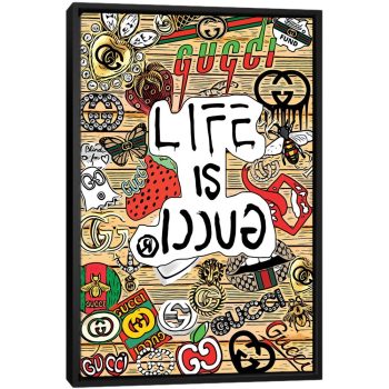 Life Is Gucci Abstract - Black Framed Canvas