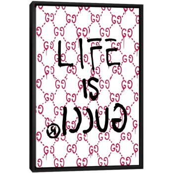 Life Is Gucci Logo - Black Framed Canvas