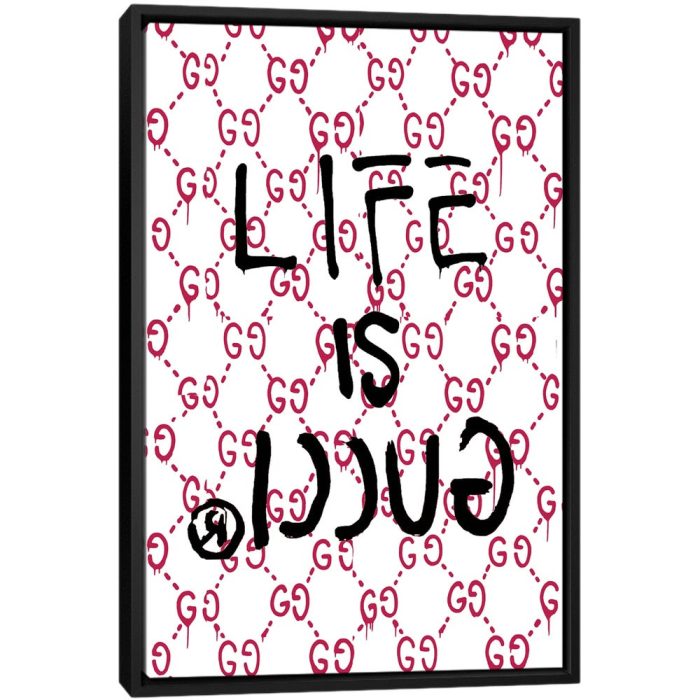 Life Is Gucci Logo - Black Framed Canvas