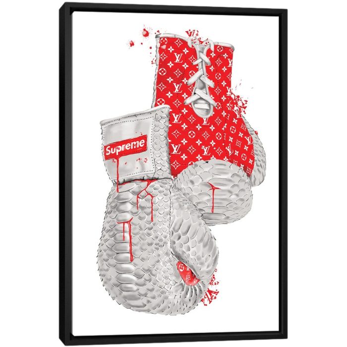 Supreme Red Boxing Gloves - Black Framed Canvas