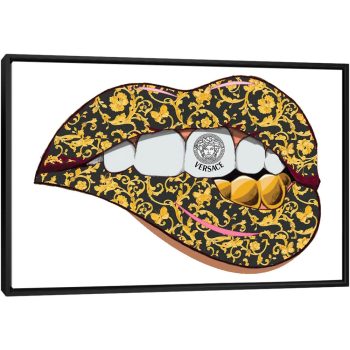 Versace Logo Lips Pattern - Black Framed Canvas