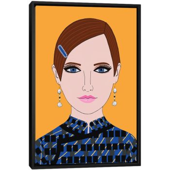 Woman In Prada Blue Dress - Black Framed Canvas