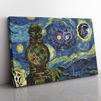 Zelda Majoras Mask Starry Night Clock Town Canvas Poster Print Wall Art Decor