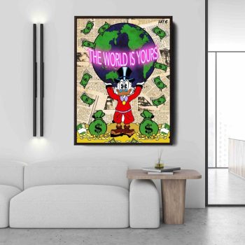 Canvas Art Scrooge Mcduck X Scarface Neon Montana Neon Art Alec Monopoly Inspired Street Motivation Al Pacino The World Is Yours
