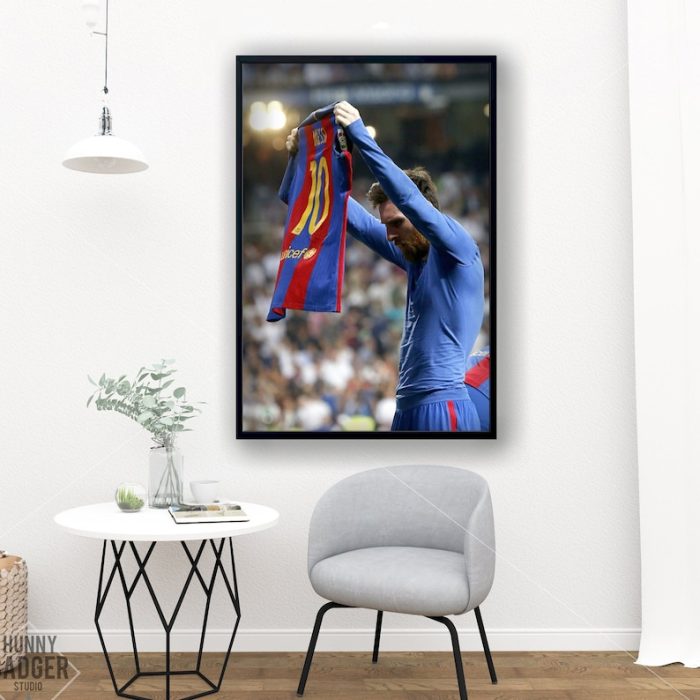 Lionel Messi Iconic Celebration Poster Barcelona Canvas Framed Art