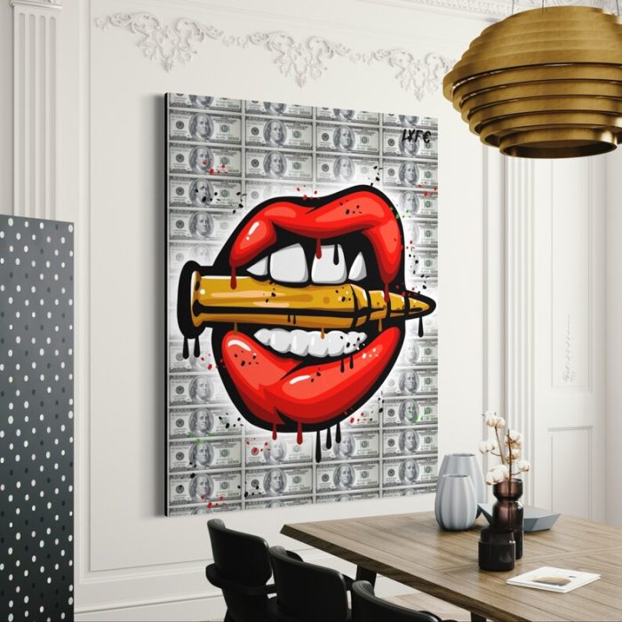 Lips X Bullet X Money Canvas Street Art Motivational Interior Art Wall Art Office Art Banksy Pop Art