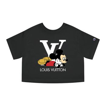 Louis Vuitton Logo Luxury Mickey Mouse Champion Women Heritage Cropped T-Shirt CTB164