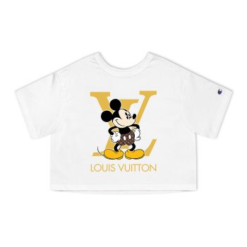 Louis Vuitton Logo Luxury Monogram Canvas Pattern Mickey Mouse Champion Women Heritage Cropped T-Shirt CTB138