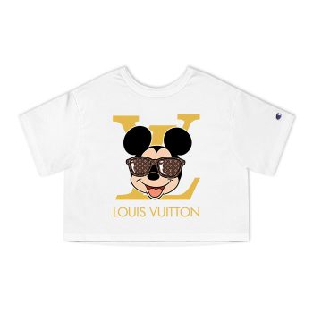 Louis Vuitton Logo Luxury Monogram Canvas Pattern Mickey Mouse Champion Women Heritage Cropped T-Shirt CTB140