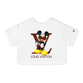 Louis Vuitton Logo Luxury Monogram Canvas Pattern Mickey Mouse Champion Women Heritage Cropped T-Shirt CTB144