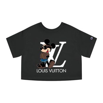 Louis Vuitton Logo Luxury Monogram Canvas Pattern Mickey Mouse Champion Women Heritage Cropped T-Shirt CTB145
