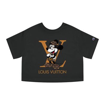 Louis Vuitton Logo Luxury Monogram Canvas Pattern Mickey Mouse Champion Women Heritage Cropped T-Shirt CTB147