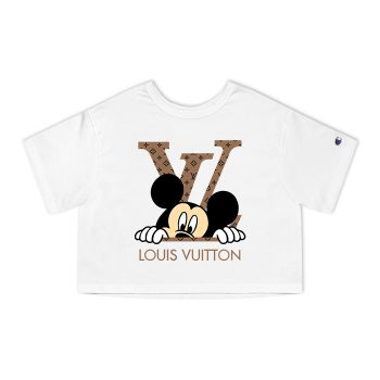 Louis Vuitton Logo Luxury Monogram Canvas Pattern Mickey Mouse Champion Women Heritage Cropped T-Shirt CTB166