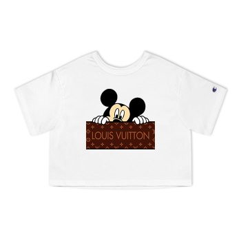 Louis Vuitton Logo Luxury Monogram Canvas Pattern Mickey Mouse Champion Women Heritage Cropped T-Shirt CTB167