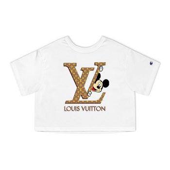 Louis Vuitton Logo Luxury Monogram Canvas Pattern Mickey Mouse Champion Women Heritage Cropped T-Shirt CTB170