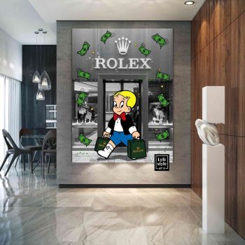 Richie Rich X Rolex Store Canvas Alec Monopoly Inspired Wall Decor Motivation Scrooge Mcduck Money Pop Art Large Watch Art