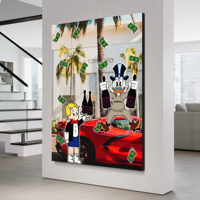 Scrooge Mcduck X Richie Rich Canvas Alec Monopoly Inspired Amex Motivation Money Pop Art Large Street Art Champagne