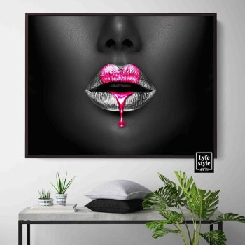Women Lips Gold Drip Motivational Canvas Art Canvas Print Money Pop Art Entrepreneur Money Lips Pink Drip